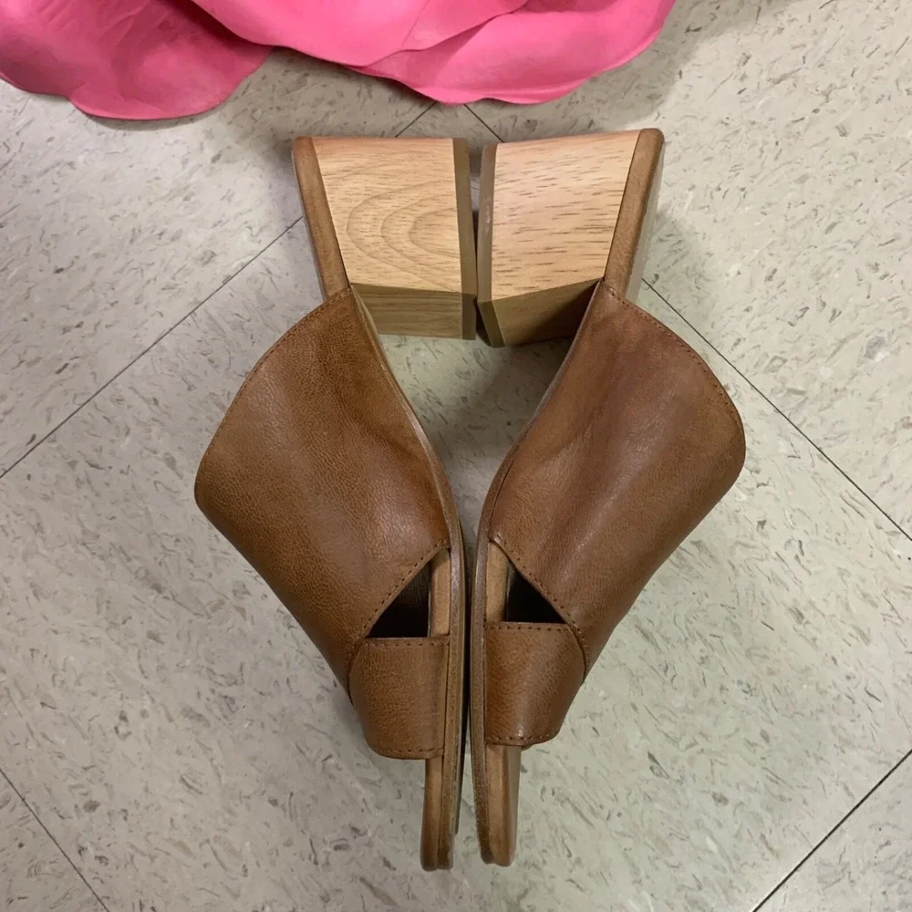 EILEEN FISHER Womens Sz 8.5 Haven Nubuck Leather Slide Sandals Block Heel‎